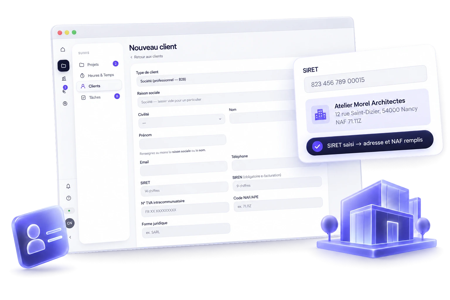 Vos clients, sans ressaisie — écran d'ArchiFlow