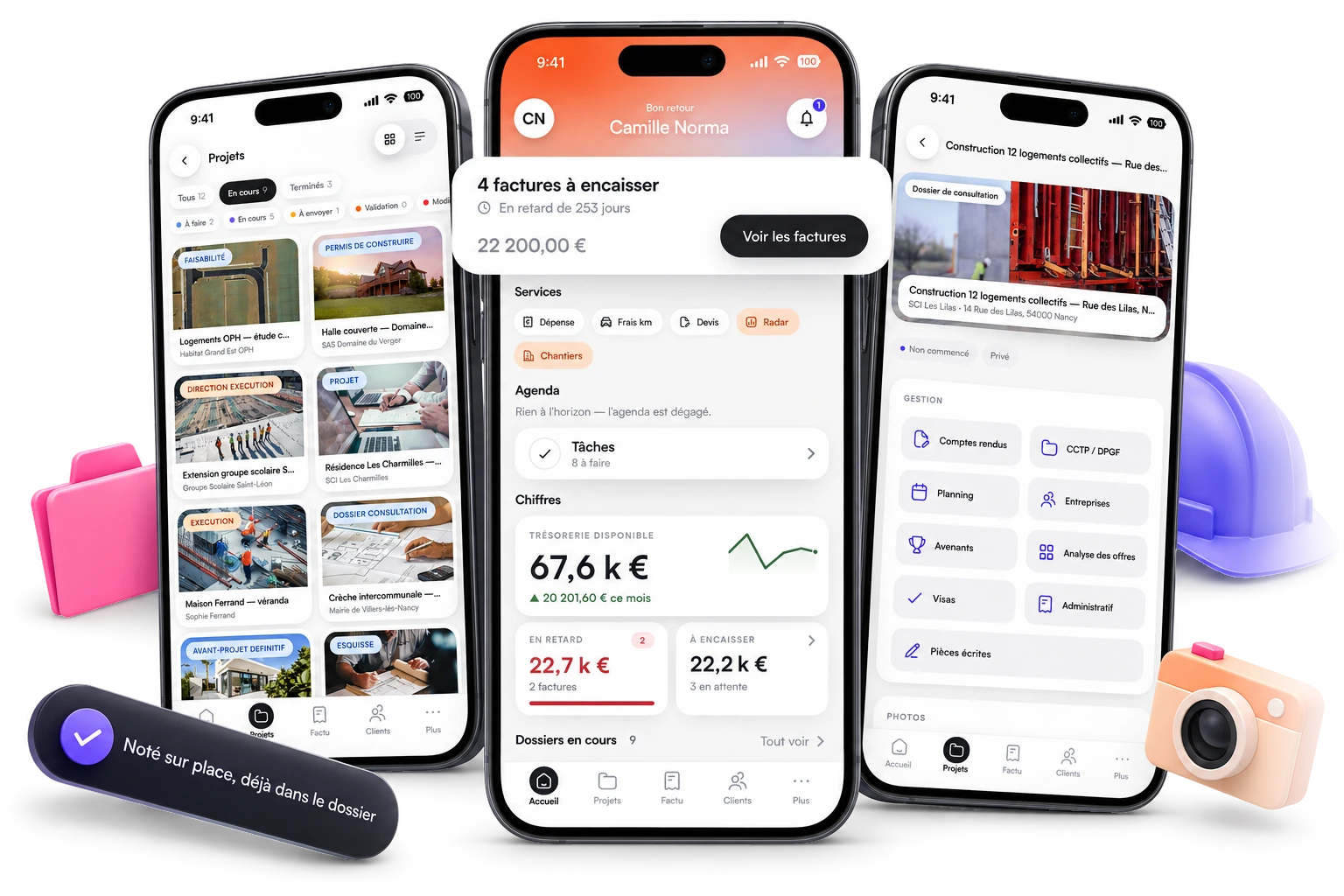 Le chantier se visite avec un téléphone — écran d'ArchiFlow